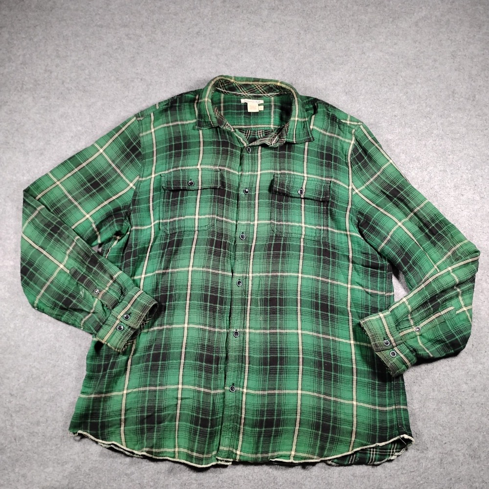 Carbon 2 Cobalt Men's Green Plaid Long Sleeve 100% Cotton Button Up Shirt Size L